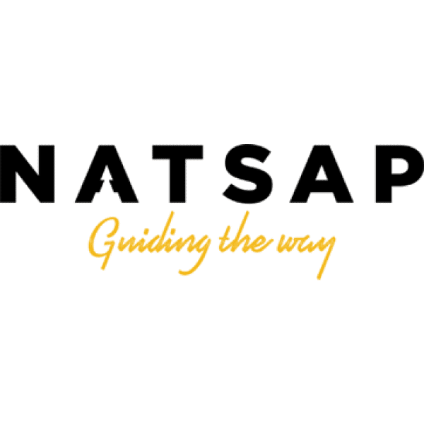The NATSAP logo in all uppercase black letters with their tagline, Guiding the Way, in cursive underneath.